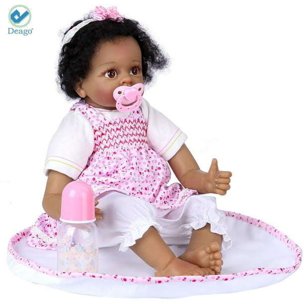 22 Inch 55cm Lifelike Reborn Baby Doll Silicone Baby Girl Toddler Black Indian